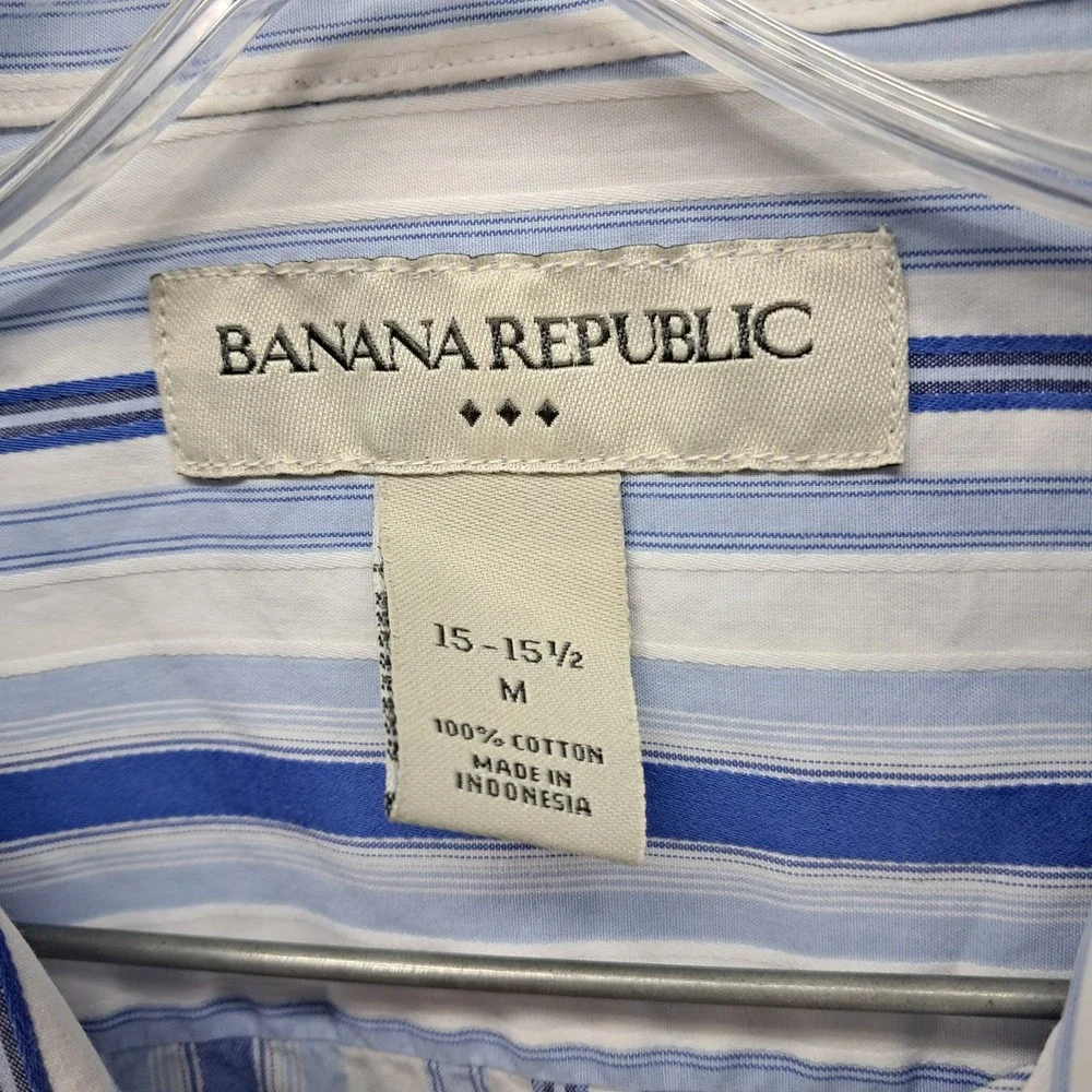 Banana Republic Mens Blue White Striped Cotton Button Down Shirt Size M 15-15.5